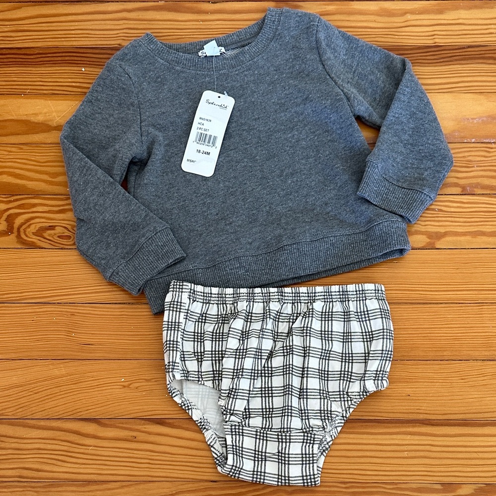 Splendid Gray Sweater with Plaid Diaper Cover